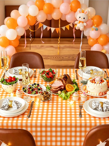 1/3/5pcs Orange Gold Tablecloth Decoration, Disposable Plastic Orange And White Tablecloth Suitable ForThanksgiving Birthday Party Supplies