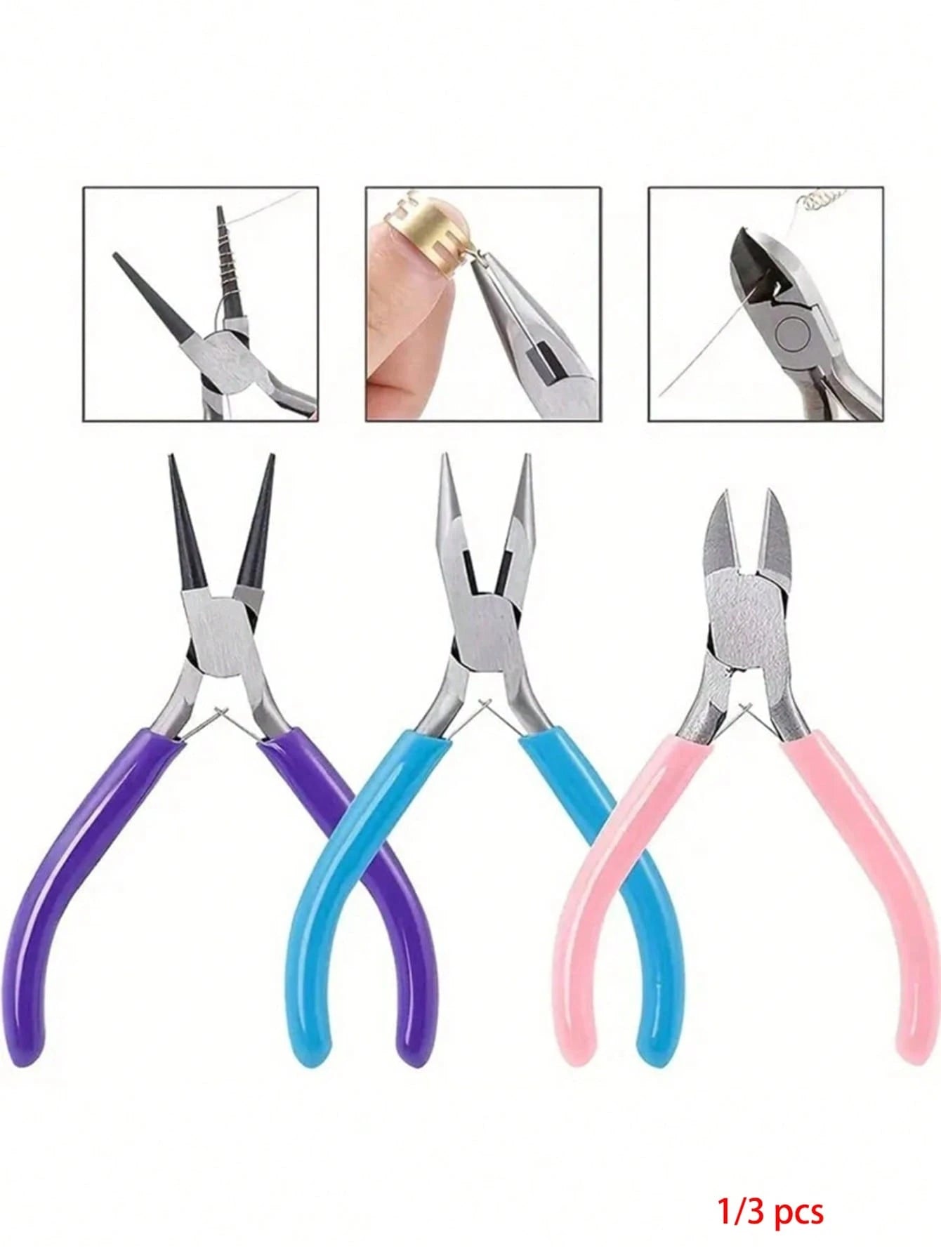 1/3 Pcs Jewelry Making Pliers Set- Needle, Chain And Round Nose Pliers, With Wire Cutter- Perfect For DIY Crafts, Beading And Repair