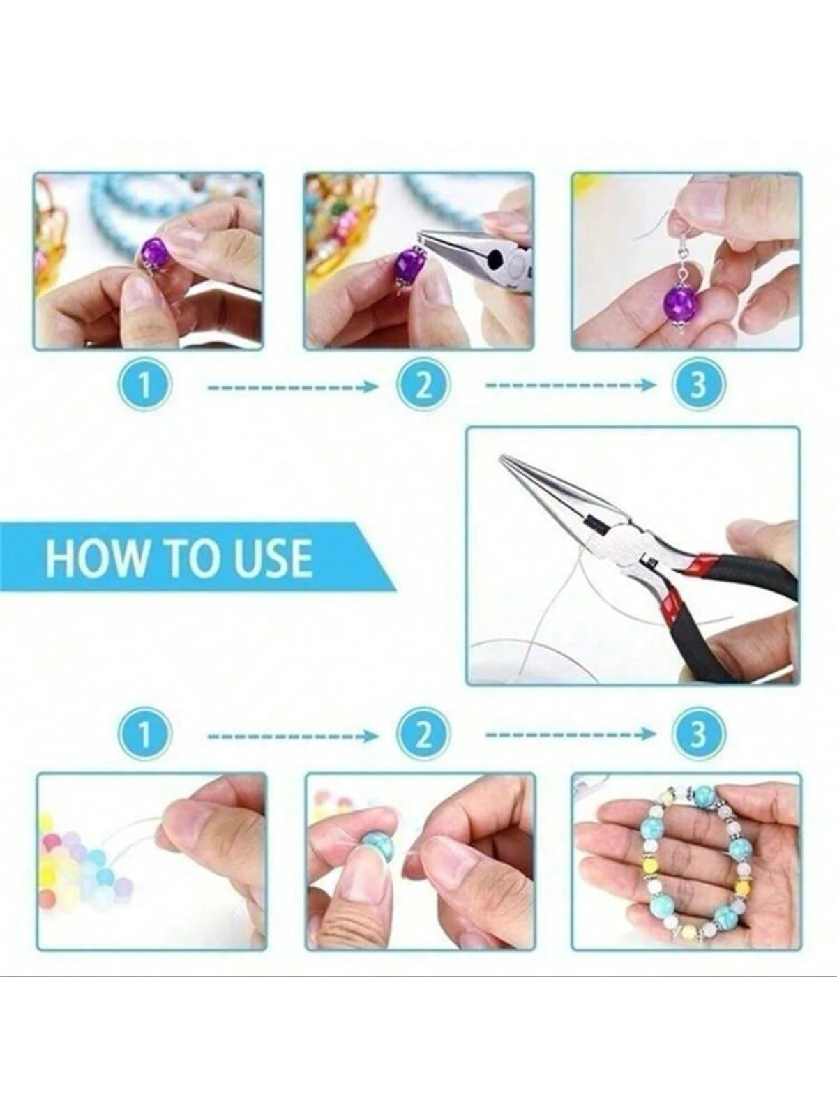 1/3 Pcs Jewelry Making Pliers Set- Needle, Chain And Round Nose Pliers, With Wire Cutter- Perfect For DIY Crafts, Beading And Repair