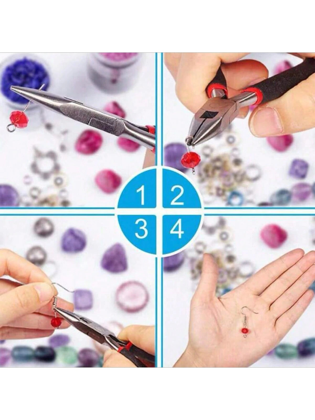 1/3 Pcs Jewelry Making Pliers Set- Needle, Chain And Round Nose Pliers, With Wire Cutter- Perfect For DIY Crafts, Beading And Repair