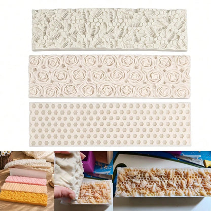 1/3PCS Silicone Soap Impression Mat For 1.2L Wooden Box Soap Mold Rose Flower Honeycomb Honey Bee Embossing Texture Liner DIY Handmade Soap Making Supplies