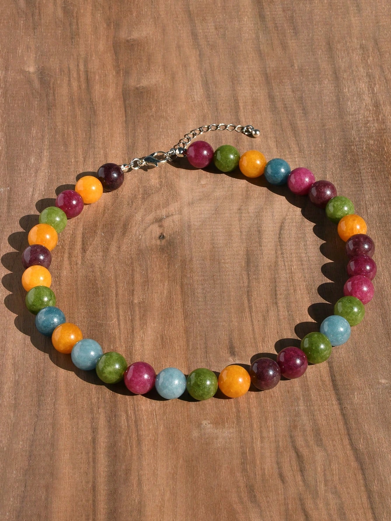 1/4pcs 12mm Natural Stone Beaded Necklace, Fashion Dopamine Color Retro Exaggerated Choker, Natural Crystal Aquamarine Peridot Necklace
