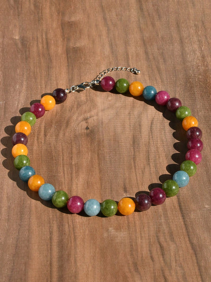 1/4pcs 12mm Natural Stone Beaded Necklace, Fashion Dopamine Color Retro Exaggerated Choker, Natural Crystal Aquamarine Peridot Necklace