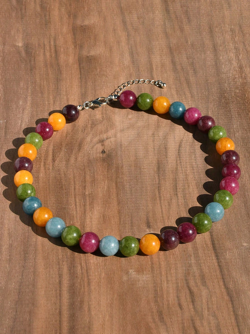 1/4pcs 12mm Natural Stone Beaded Necklace, Fashion Dopamine Color Retro Exaggerated Choker, Natural Crystal Aquamarine Peridot Necklace