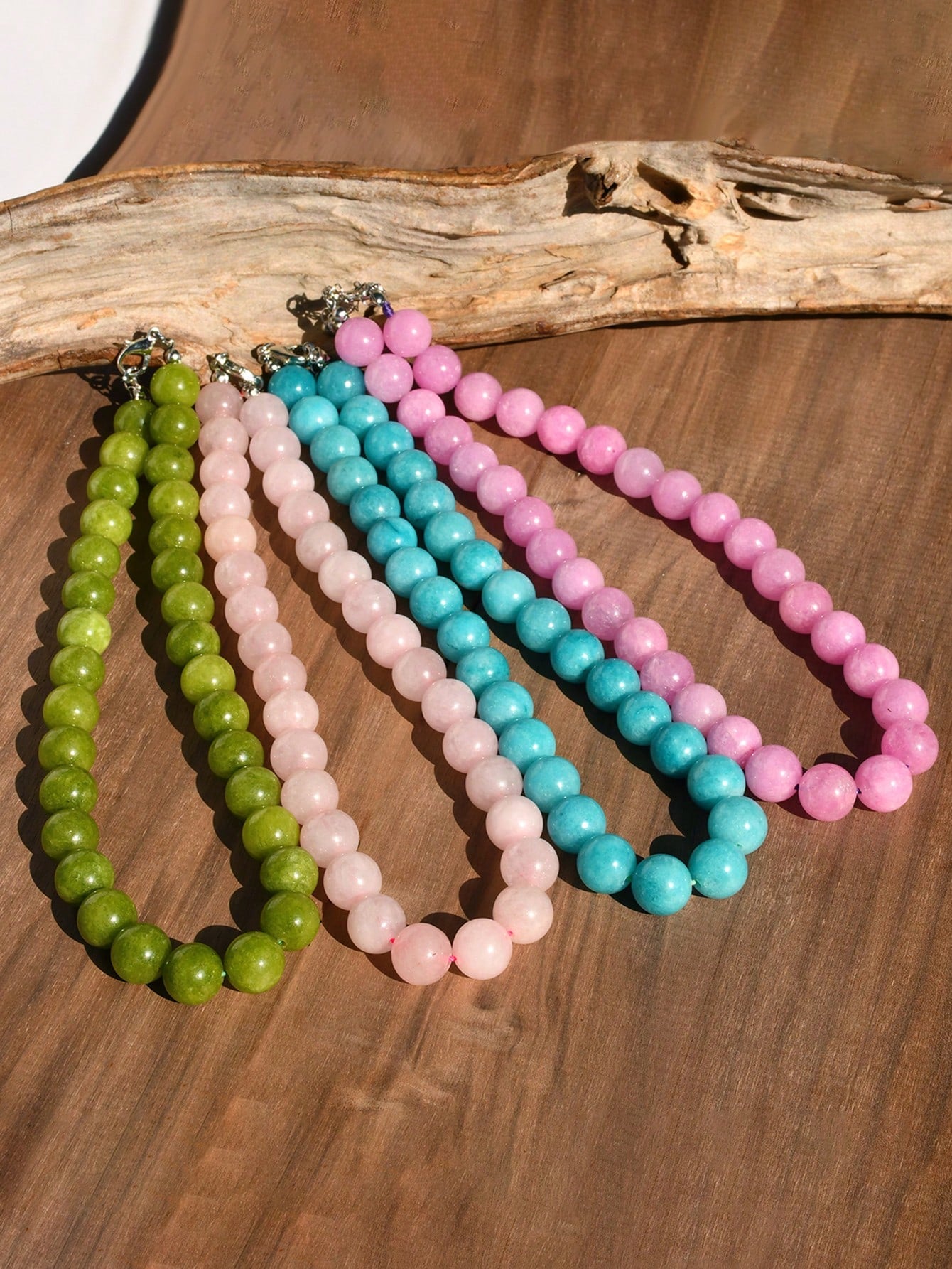 1/4pcs 12mm Natural Stone Beaded Necklace, Fashion Dopamine Color Retro Exaggerated Choker, Natural Crystal Aquamarine Peridot Necklace