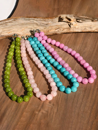 1/4pcs 12mm Natural Stone Beaded Necklace, Fashion Dopamine Color Retro Exaggerated Choker, Natural Crystal Aquamarine Peridot Necklace