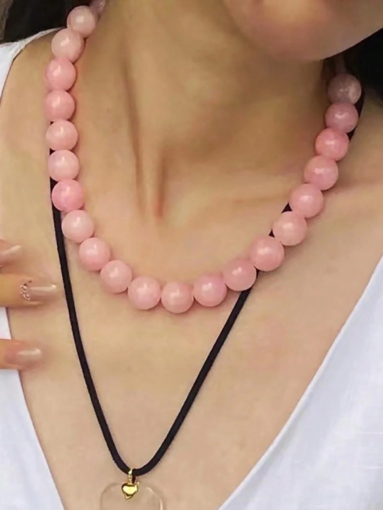 1/4pcs 12mm Natural Stone Beaded Necklace, Fashion Dopamine Color Retro Exaggerated Choker, Natural Crystal Aquamarine Peridot Necklace