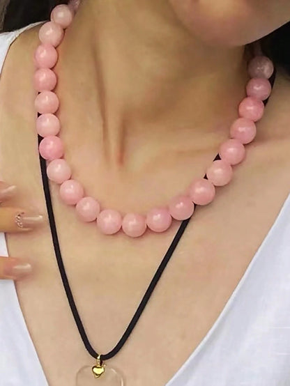 1/4pcs 12mm Natural Stone Beaded Necklace, Fashion Dopamine Color Retro Exaggerated Choker, Natural Crystal Aquamarine Peridot Necklace