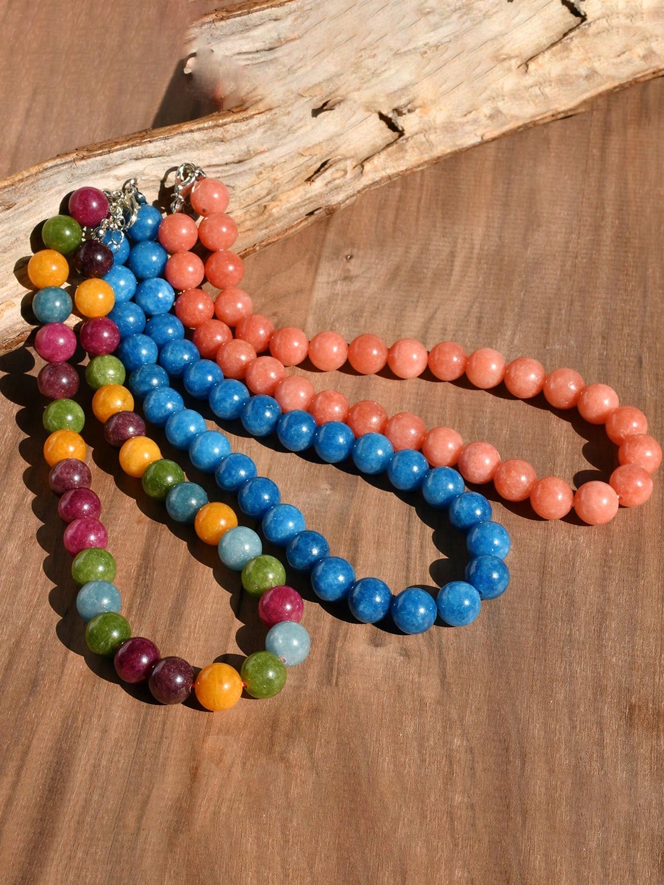 1/4pcs 12mm Natural Stone Beaded Necklace, Fashion Dopamine Color Retro Exaggerated Choker, Natural Crystal Aquamarine Peridot Necklace
