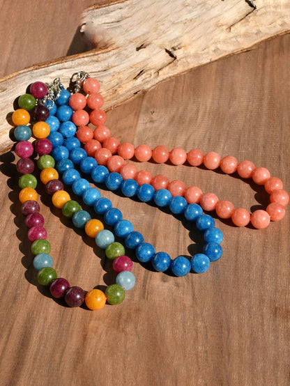 1/4pcs 12mm Natural Stone Beaded Necklace, Fashion Dopamine Color Retro Exaggerated Choker, Natural Crystal Aquamarine Peridot Necklace