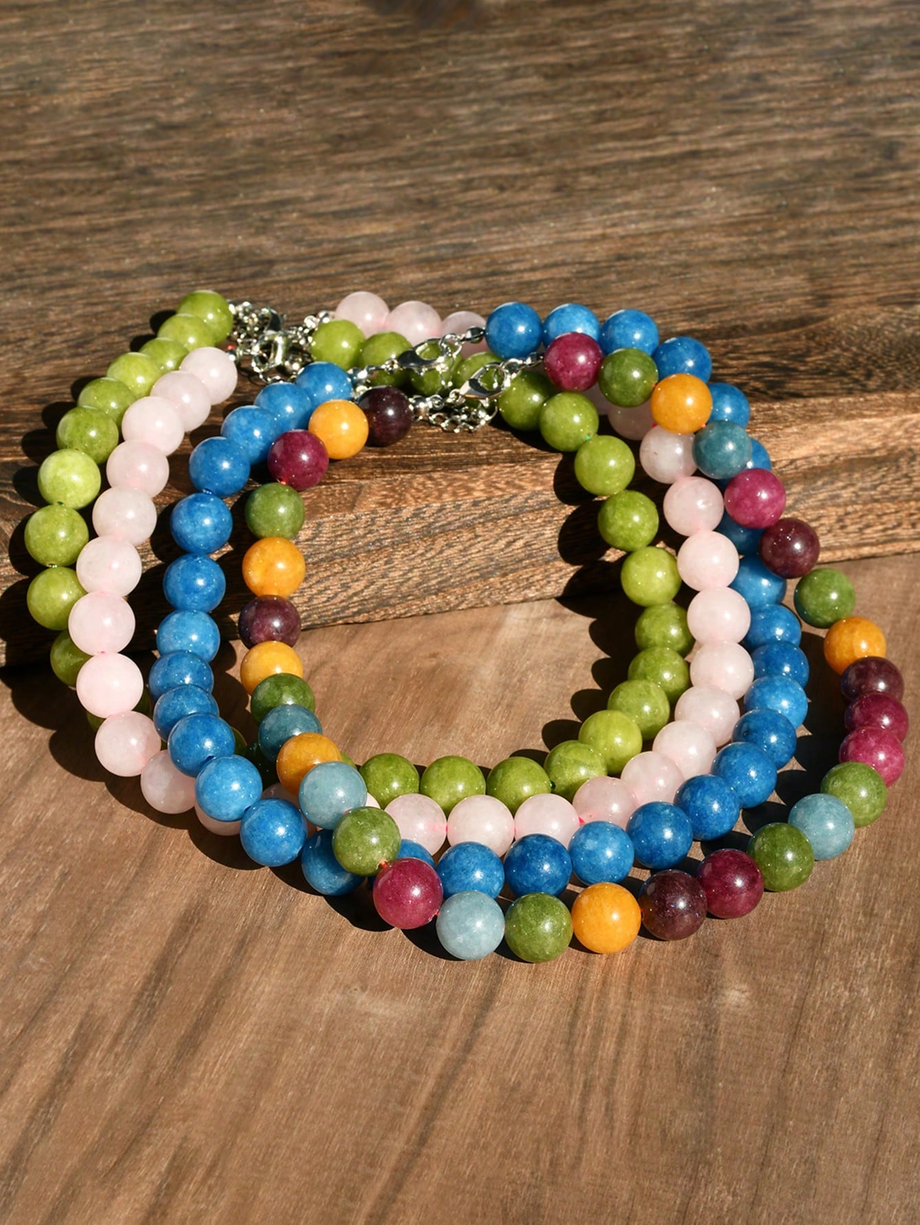 1/4pcs 12mm Natural Stone Beaded Necklace, Fashion Dopamine Color Retro Exaggerated Choker, Natural Crystal Aquamarine Peridot Necklace