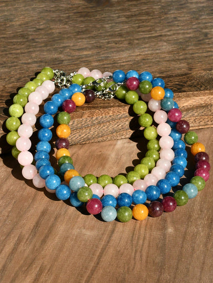 1/4pcs 12mm Natural Stone Beaded Necklace, Fashion Dopamine Color Retro Exaggerated Choker, Natural Crystal Aquamarine Peridot Necklace