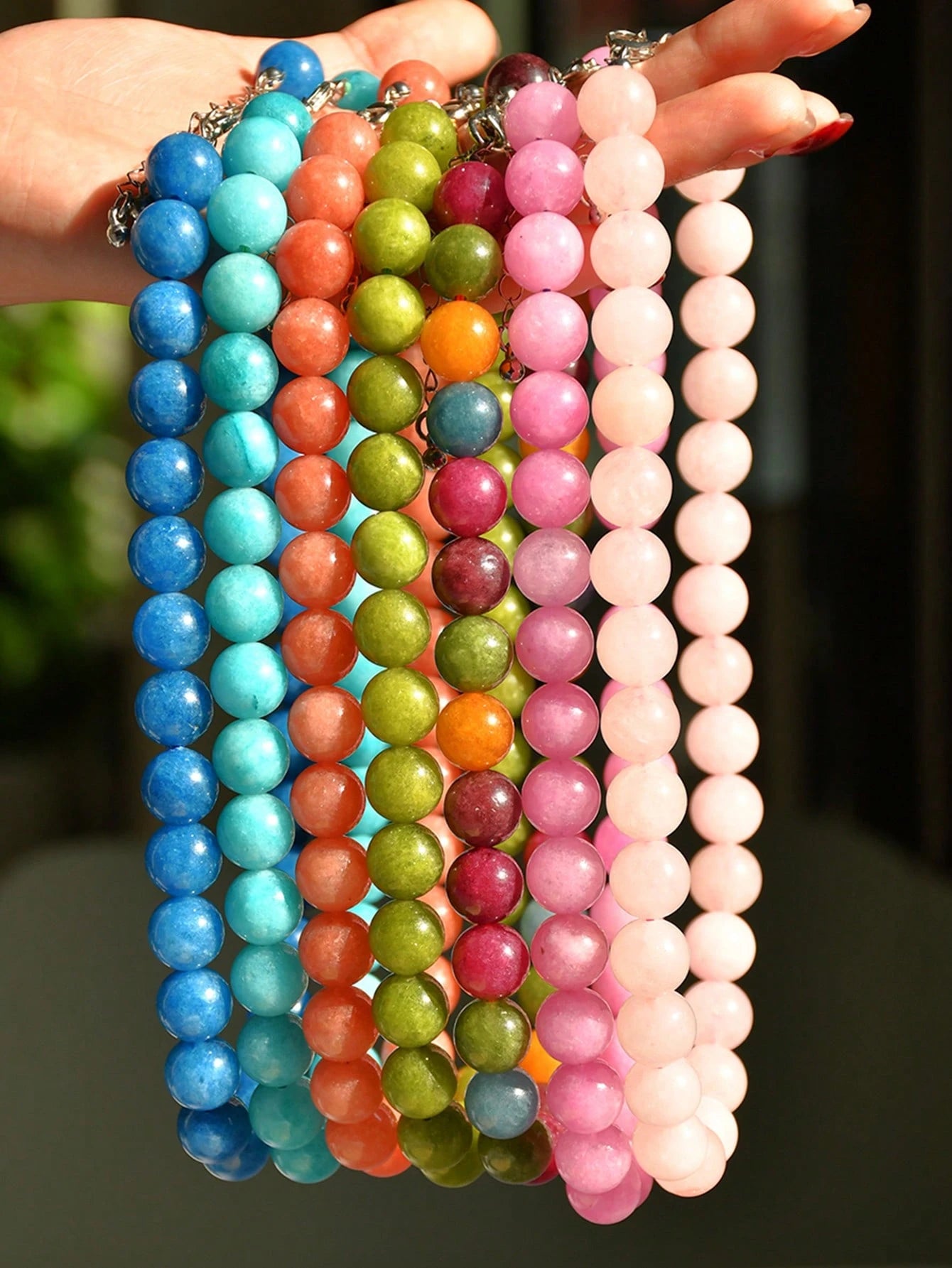 1/4pcs 12mm Natural Stone Beaded Necklace, Fashion Dopamine Color Retro Exaggerated Choker, Natural Crystal Aquamarine Peridot Necklace