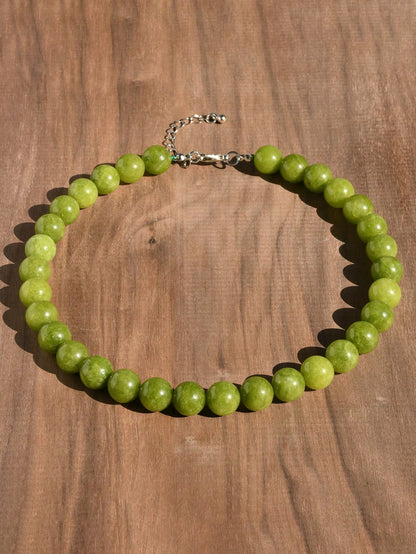1/4pcs 12mm Natural Stone Beaded Necklace, Fashion Dopamine Color Retro Exaggerated Choker, Natural Crystal Aquamarine Peridot Necklace