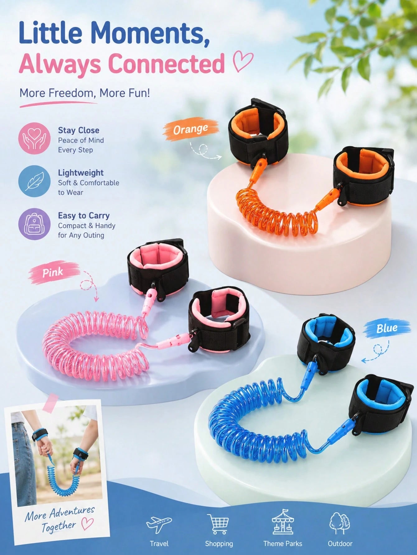 1.5M Children Anti-Lost Wrist Link Tether Strap, Random Color