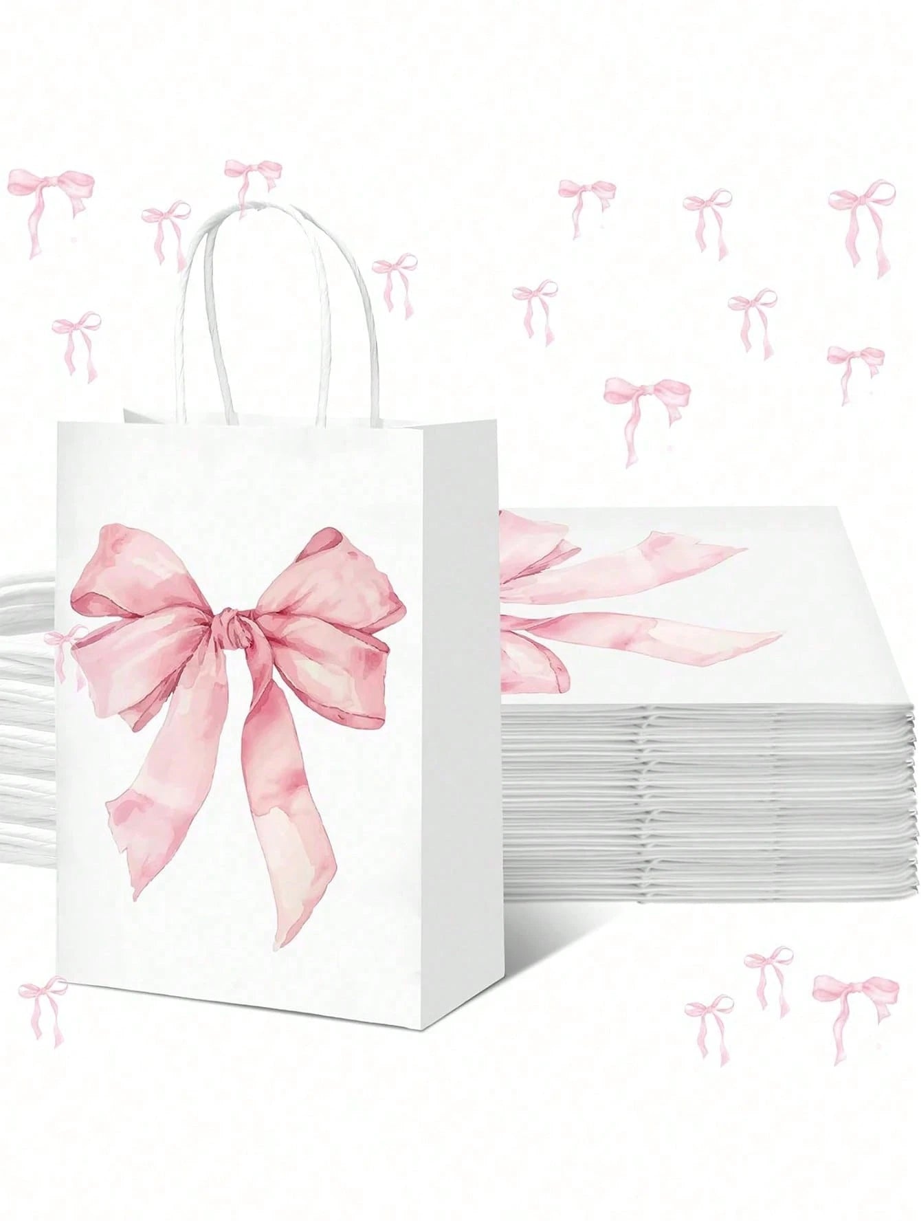 1/6/12pcs Pink Bow Themed Goodie Bags With Handles For Bachelorette, Birthday & Baby Shower Party Supplies
