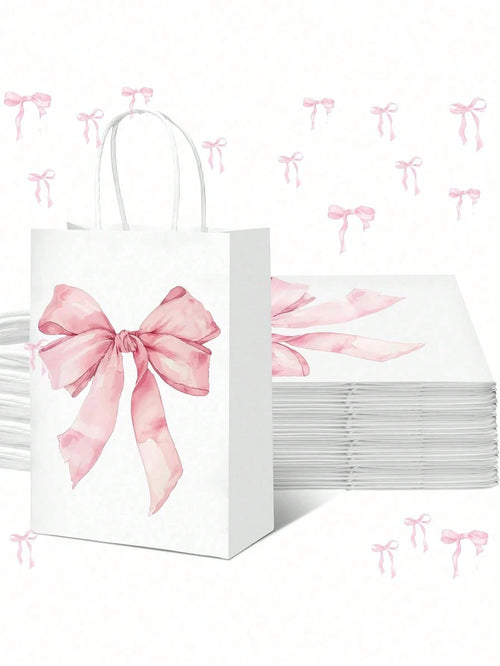1/6/12pcs Pink Bow Themed Goodie Bags With Handles For Bachelorette, Birthday & Baby Shower Party Supplies
