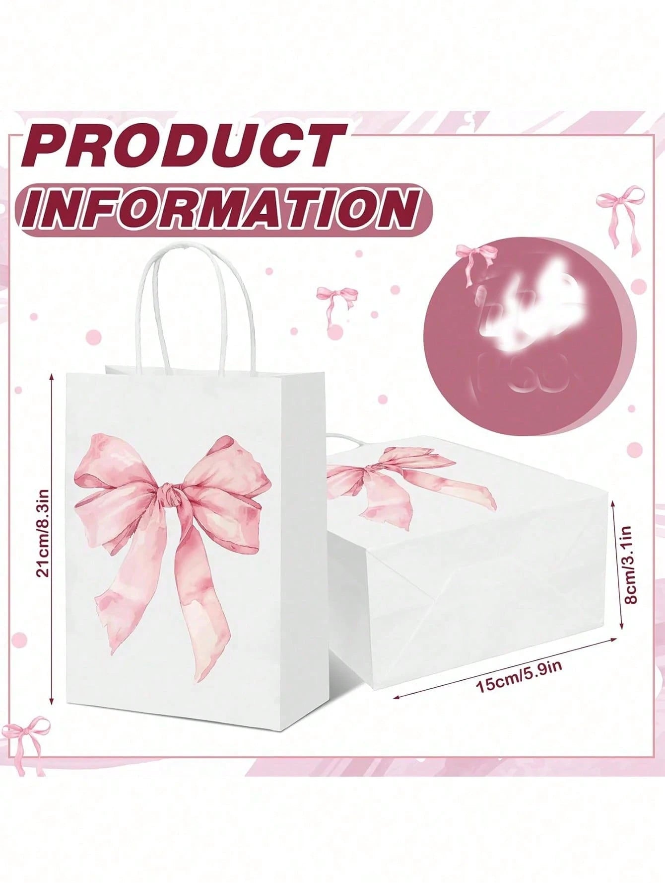 1/6/12pcs Pink Bow Themed Goodie Bags With Handles For Bachelorette, Birthday & Baby Shower Party Supplies