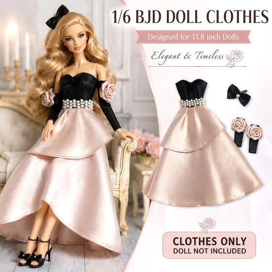 1/6 Scale Fashion Doll Outfit Set, Elegant Formal Party Doll Gown With Matching Bow & Decor Accessories, Premium Handmade Doll Dresses DIY Dress Up Supplies Gift For Doll Lovers