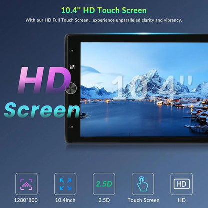 1 DIN Car Stereo With Wired Carplay For Android, Featuring A 10.4-Inch Touchscreen That Rotates, Wireless Connectivity, FM Radio, Mirror Link, 2 USB Ports, And A Reversing Camera