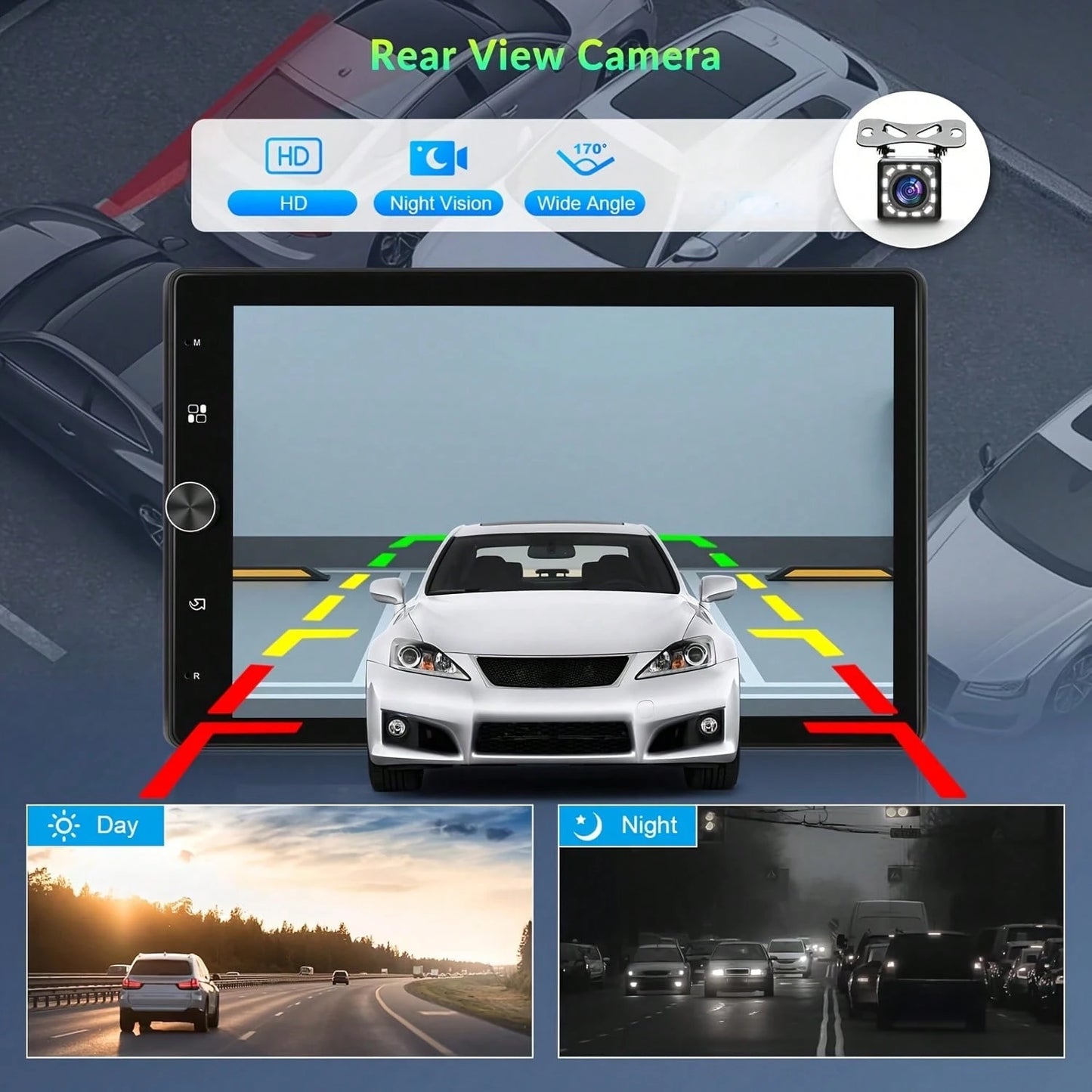 1 DIN Car Stereo With Wired Carplay For Android, Featuring A 10.4-Inch Touchscreen That Rotates, Wireless Connectivity, FM Radio, Mirror Link, 2 USB Ports, And A Reversing Camera