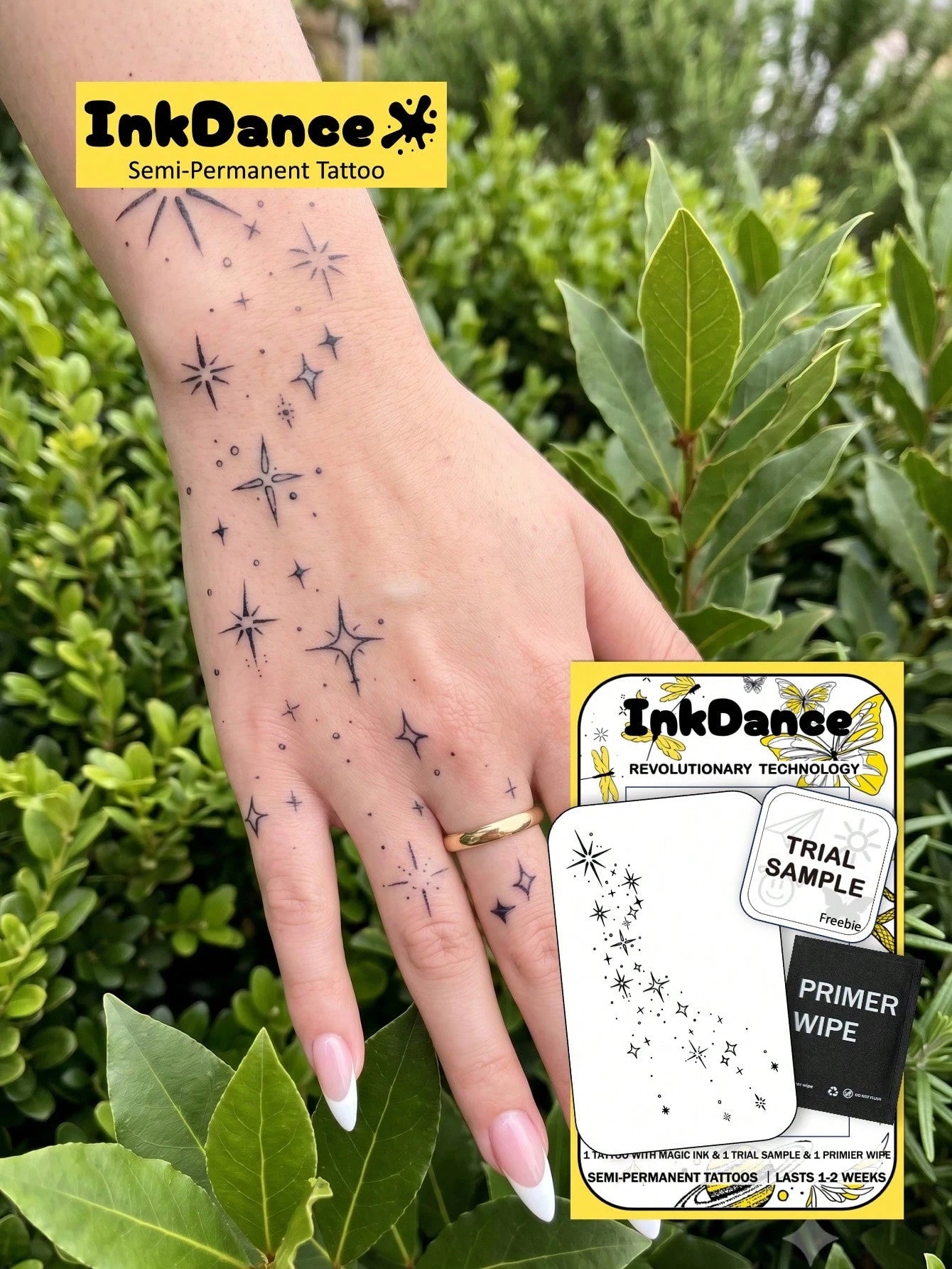 1 Kit "Scattered Stars" New Technology Tattoo Sticker, Semi-Permanent, Celestial, Fairycore, Fine-Line, Magical Starbursts, Temporary Tattoo, Fake Tattoo, Waterproof & Long-Lasting Realistic Design, P