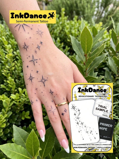 1 Kit "Scattered Stars" New Technology Tattoo Sticker, Semi-Permanent, Celestial, Fairycore, Fine-Line, Magical Starbursts, Temporary Tattoo, Fake Tattoo, Waterproof & Long-Lasting Realistic Design, P