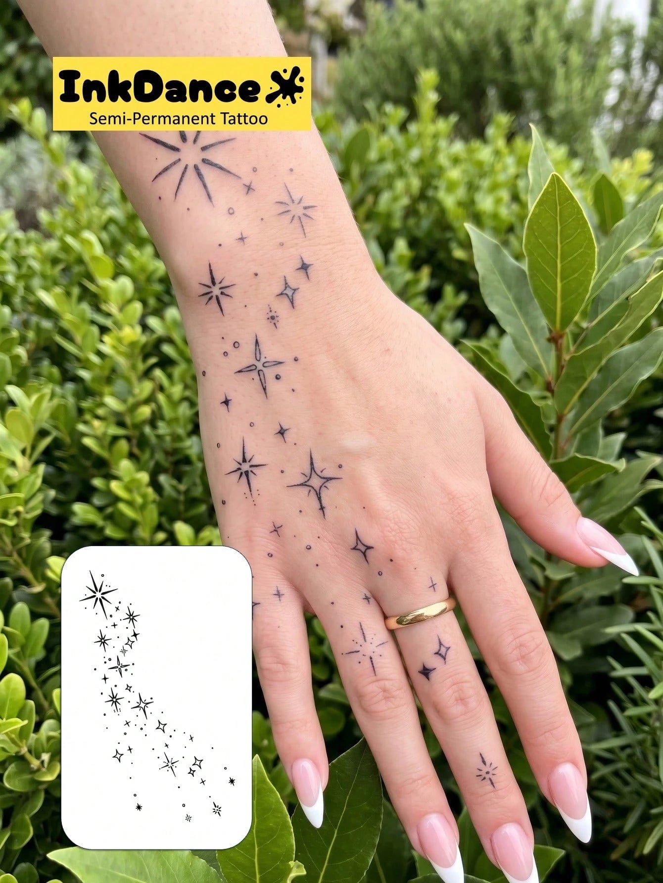 1 Kit "Scattered Stars" New Technology Tattoo Sticker, Semi-Permanent, Celestial, Fairycore, Fine-Line, Magical Starbursts, Temporary Tattoo, Fake Tattoo, Waterproof & Long-Lasting Realistic Design, P