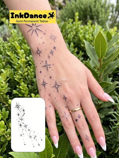 1 Kit "Scattered Stars" New Technology Tattoo Sticker, Semi-Permanent, Celestial, Fairycore, Fine-Line, Magical Starbursts, Temporary Tattoo, Fake Tattoo, Waterproof & Long-Lasting Realistic Design, P