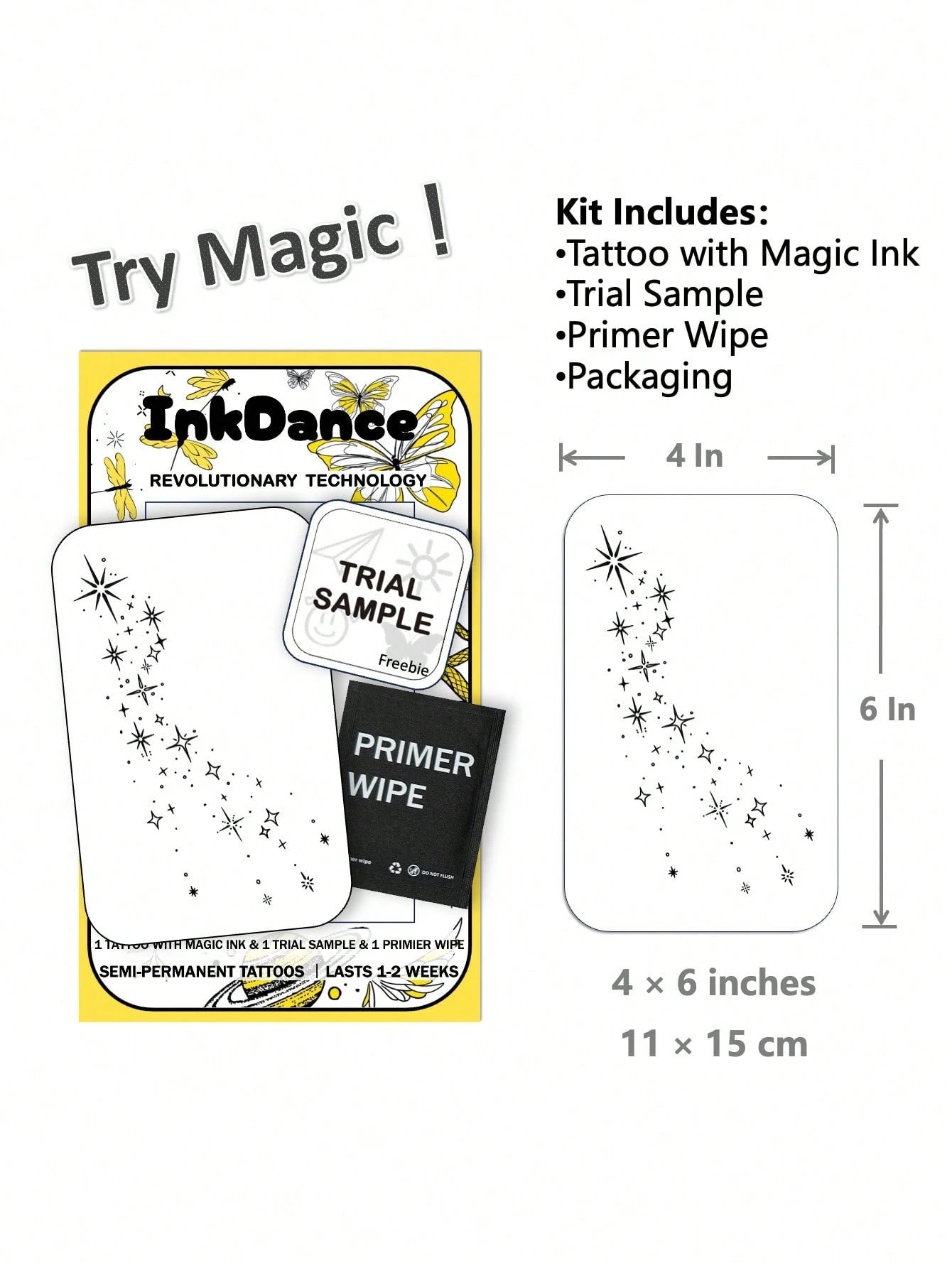 1 Kit "Scattered Stars" New Technology Tattoo Sticker, Semi-Permanent, Celestial, Fairycore, Fine-Line, Magical Starbursts, Temporary Tattoo, Fake Tattoo, Waterproof & Long-Lasting Realistic Design, P