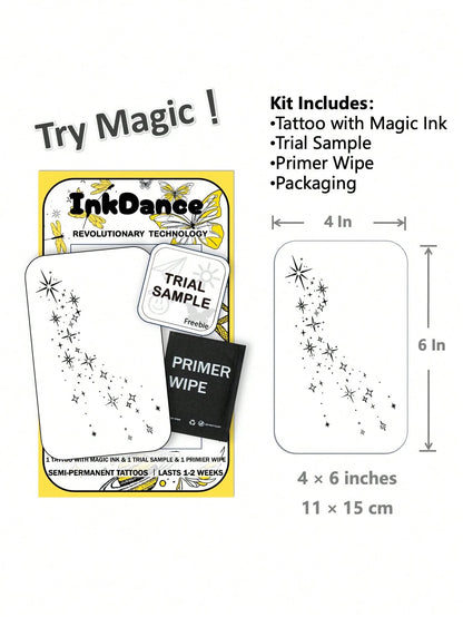 1 Kit "Scattered Stars" New Technology Tattoo Sticker, Semi-Permanent, Celestial, Fairycore, Fine-Line, Magical Starbursts, Temporary Tattoo, Fake Tattoo, Waterproof & Long-Lasting Realistic Design, P