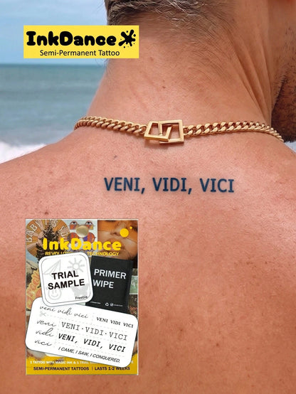 1 Kit "Veni Vidi Vici & I CAME I SAW I CONQUERED" New Technology Tattoo Sticker, Semi-Permanent, Temporary Tattoo, Motivational, Classic, Minimalist, Fake Tattoo, Waterproof & Long-Lasting Realistic D