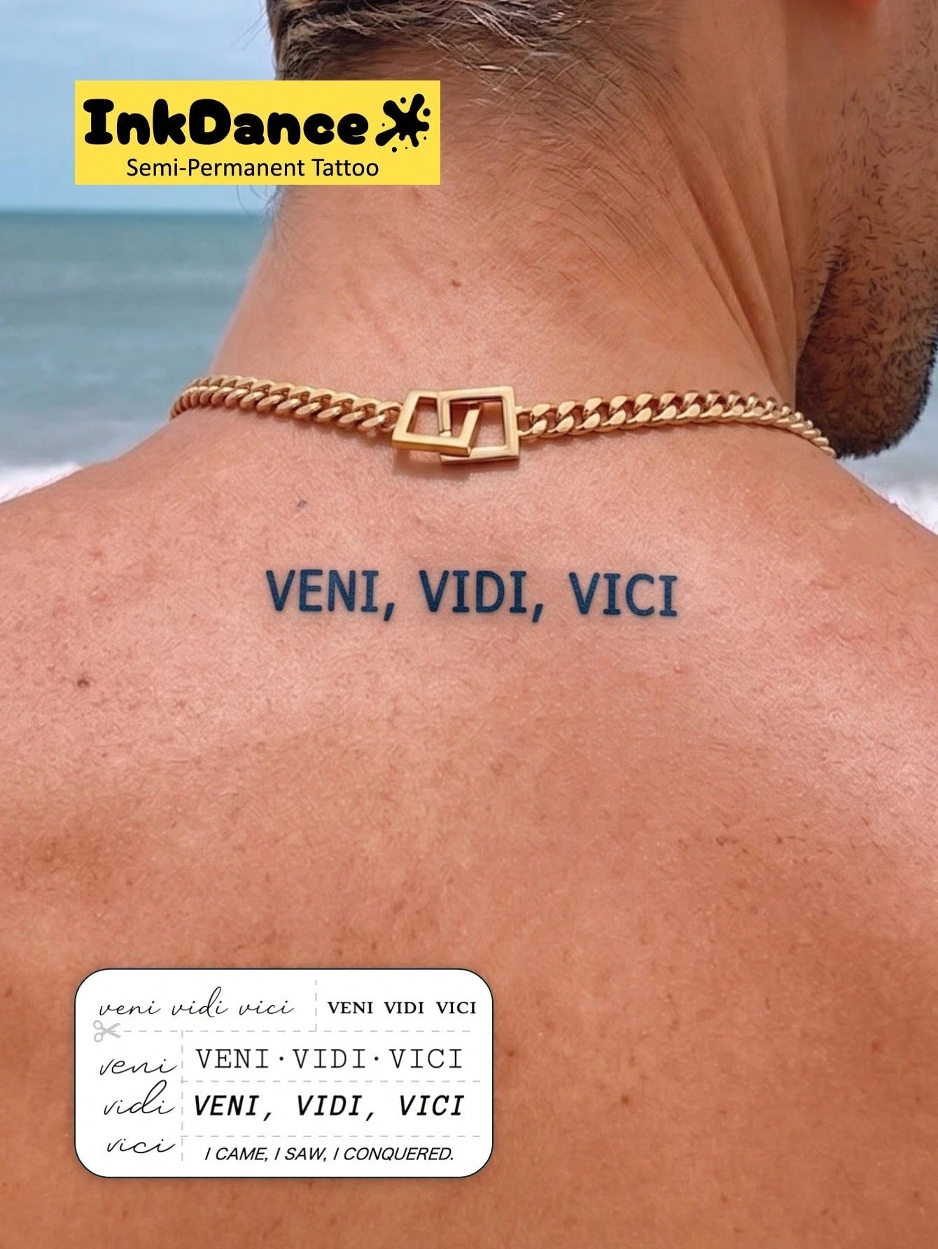1 Kit "Veni Vidi Vici & I CAME I SAW I CONQUERED" New Technology Tattoo Sticker, Semi-Permanent, Temporary Tattoo, Motivational, Classic, Minimalist, Fake Tattoo, Waterproof & Long-Lasting Realistic D