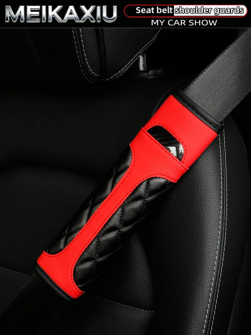 1 Or 2 Crystal Carbon Fiber PU Embroidered Leather Car Shoulder Pads Safety Belt Decorations Universal Car Decorative Items For Women