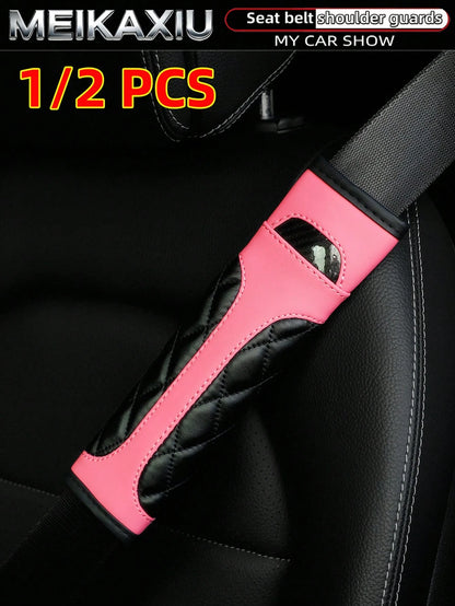 1 Or 2 Crystal Carbon Fiber PU Embroidered Leather Car Shoulder Pads Safety Belt Decorations Universal Car Decorative Items For Women