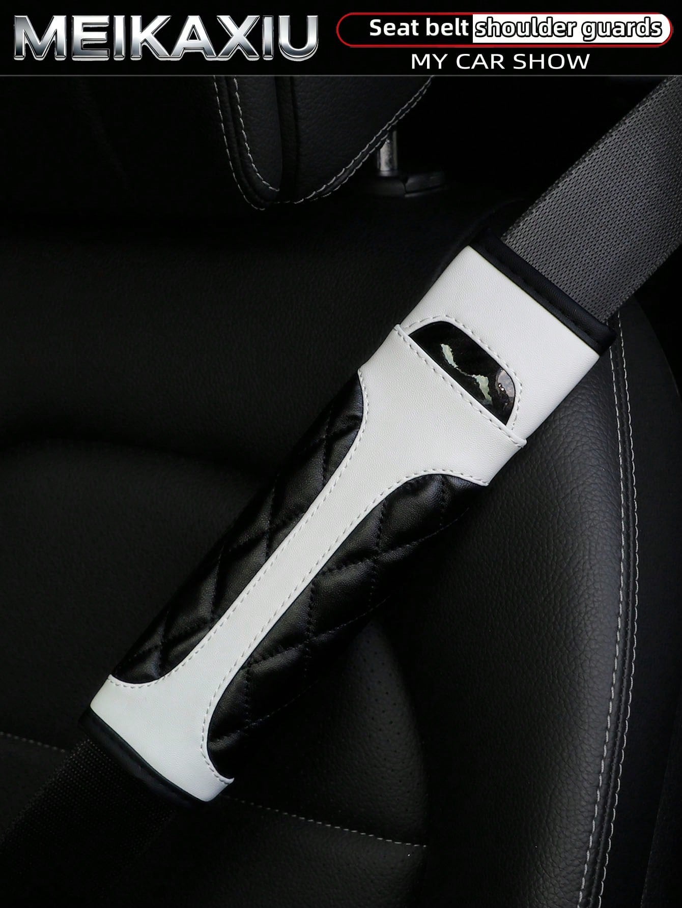 1 Or 2 Crystal Carbon Fiber PU Embroidered Leather Car Shoulder Pads Safety Belt Decorations Universal Car Decorative Items For Women