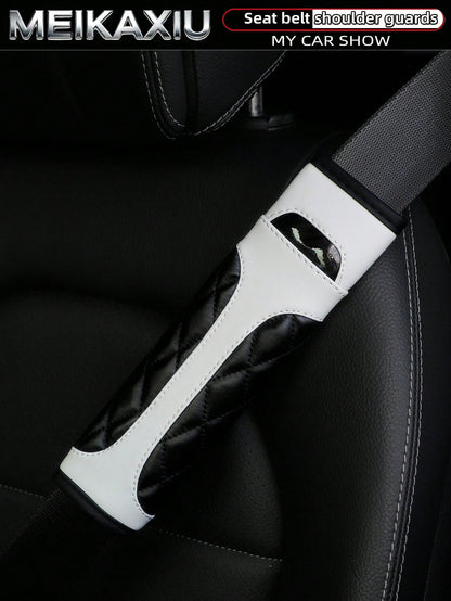 1 Or 2 Crystal Carbon Fiber PU Embroidered Leather Car Shoulder Pads Safety Belt Decorations Universal Car Decorative Items For Women