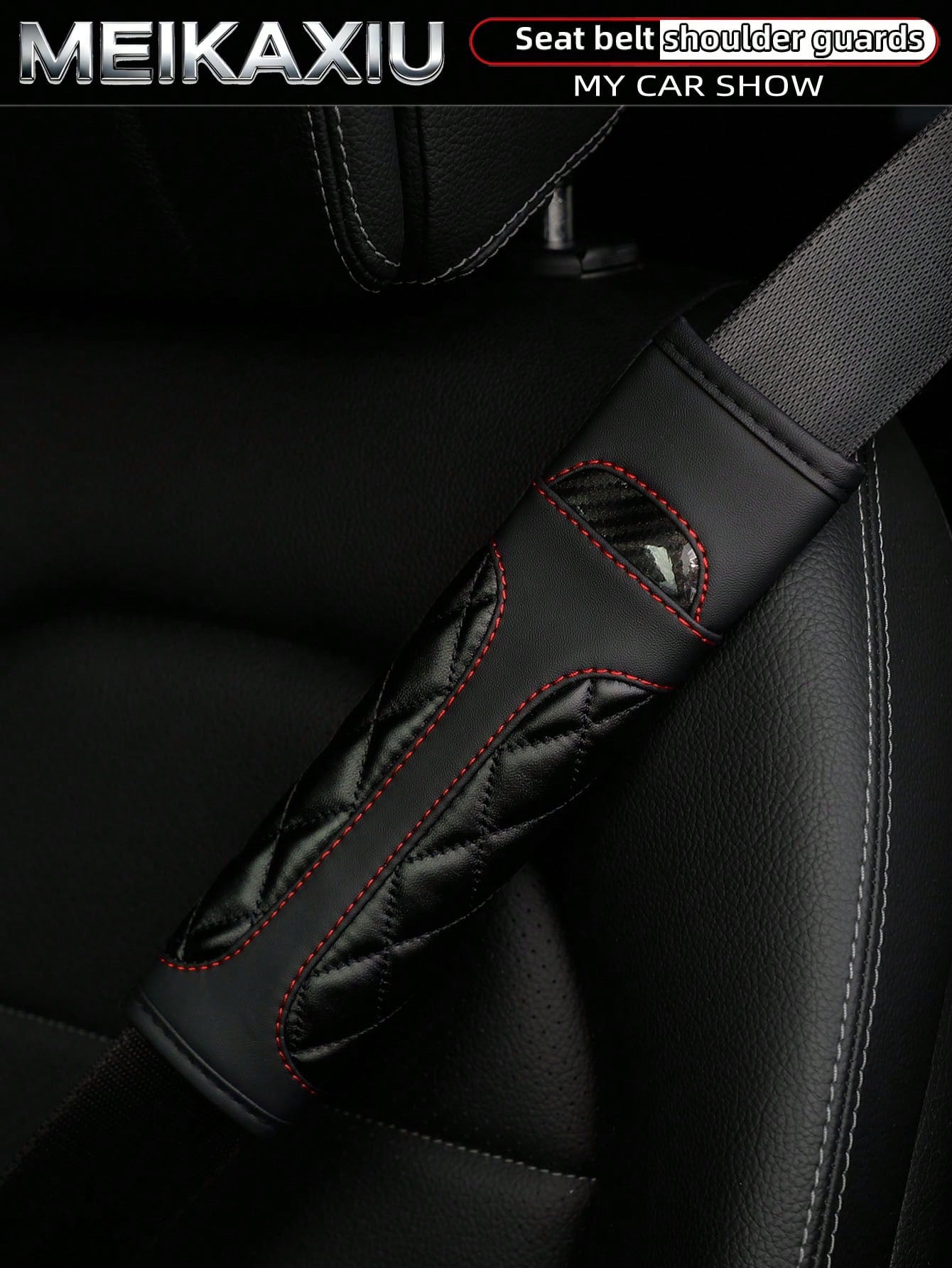 1 Or 2 Crystal Carbon Fiber PU Embroidered Leather Car Shoulder Pads Safety Belt Decorations Universal Car Decorative Items For Women