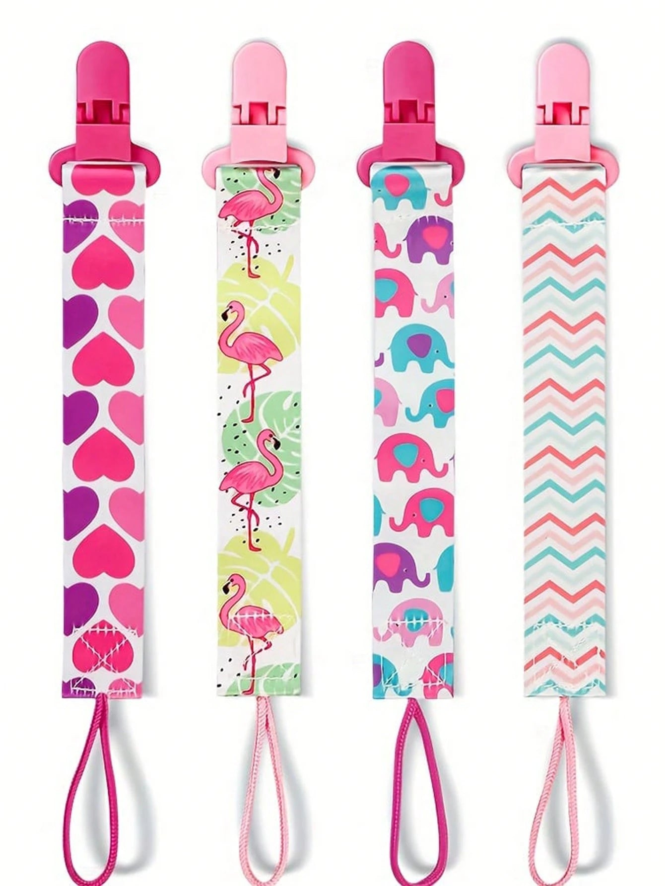 1 Or 4 Pcs/Set Double-Sided Floral Pacifier Clips, Baby Girl Teether Lanyard Anti-Lost Clips, Pacifier Holder Chain Clips, Patterns Randomly Assorted