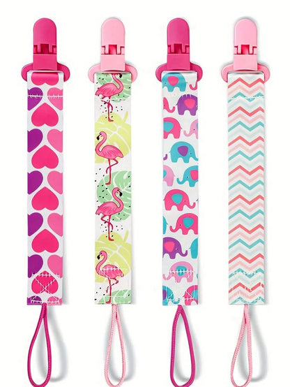 1 Or 4 Pcs/Set Double-Sided Floral Pacifier Clips, Baby Girl Teether Lanyard Anti-Lost Clips, Pacifier Holder Chain Clips, Patterns Randomly Assorted