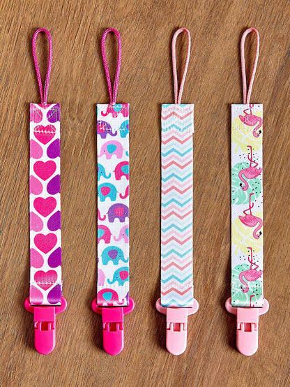 1 Or 4 Pcs/Set Double-Sided Floral Pacifier Clips, Baby Girl Teether Lanyard Anti-Lost Clips, Pacifier Holder Chain Clips, Patterns Randomly Assorted