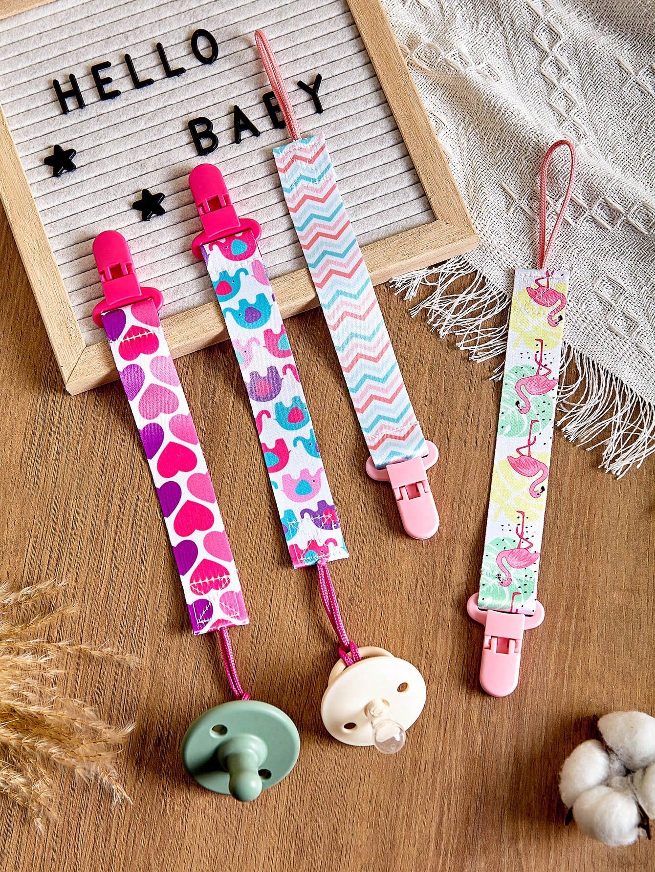 1 Or 4 Pcs/Set Double-Sided Floral Pacifier Clips, Baby Girl Teether Lanyard Anti-Lost Clips, Pacifier Holder Chain Clips, Patterns Randomly Assorted