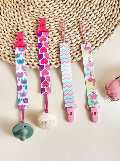 1 Or 4 Pcs/Set Double-Sided Floral Pacifier Clips, Baby Girl Teether Lanyard Anti-Lost Clips, Pacifier Holder Chain Clips, Patterns Randomly Assorted