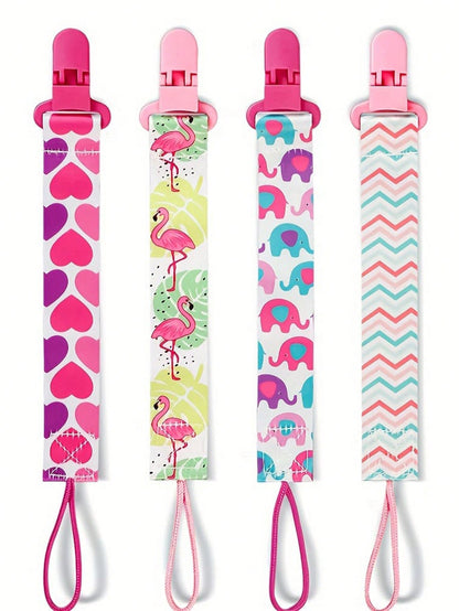 1 Or 4 Pcs/Set Double-Sided Floral Pacifier Clips, Baby Girl Teether Lanyard Anti-Lost Clips, Pacifier Holder Chain Clips, Patterns Randomly Assorted