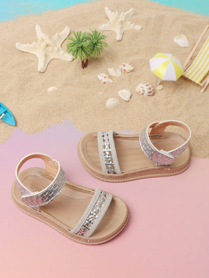 1 Pair Black Hook And Loop Closure Baby Sandals With Bow Decor, Simple And Comfortable Infant Outdoor Shoes, Summer