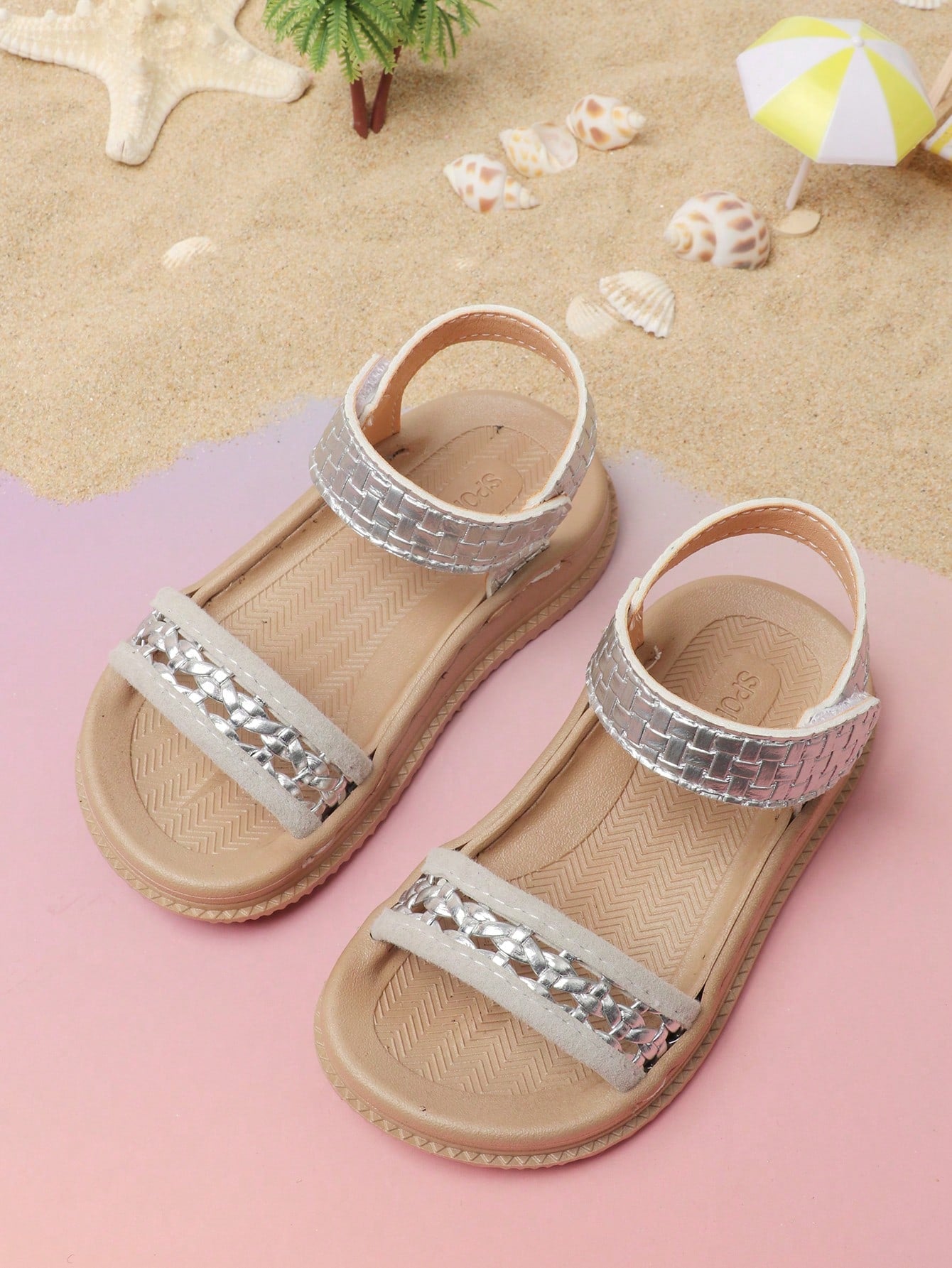 1 Pair Black Hook And Loop Closure Baby Sandals With Bow Decor, Simple And Comfortable Infant Outdoor Shoes, Summer