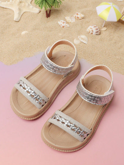1 Pair Black Hook And Loop Closure Baby Sandals With Bow Decor, Simple And Comfortable Infant Outdoor Shoes, Summer