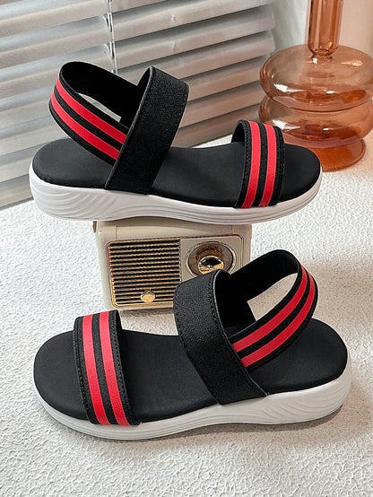 1 Pair Girls' Sports Sandals, Soft Sole Casual Design, Black & White Contrast Style, Suitable For Play And Daily Wear