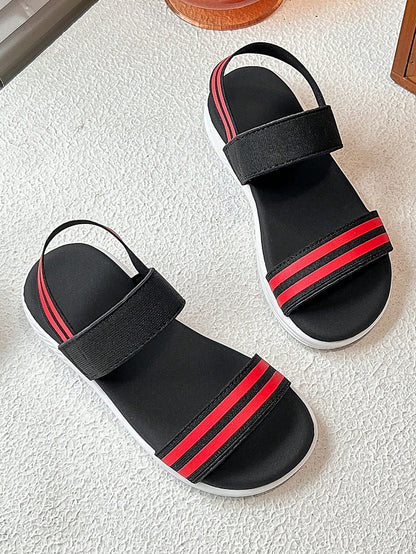 1 Pair Girls' Sports Sandals, Soft Sole Casual Design, Black & White Contrast Style, Suitable For Play And Daily Wear