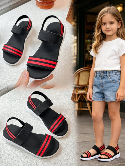 1 Pair Girls' Sports Sandals, Soft Sole Casual Design, Black & White Contrast Style, Suitable For Play And Daily Wear